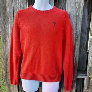 AMERICAN EAGLE Athletic Fit ELBOW PATCH Crewneck Sweater Speckled RUST/RED  SZ M
